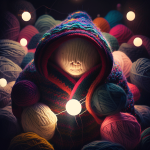 A person made out of yarn surrounded by bright lights representing sensory processing difficulties in autism.